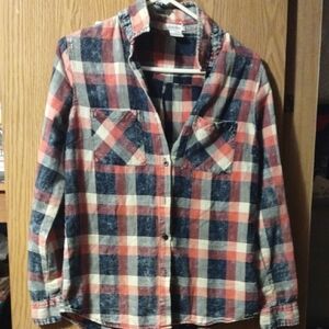 Plaid Long Sleeve Shirt - Red and Blue